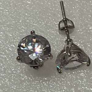 Round Clear CZ Screw Back Stud Earrings Silver Tone